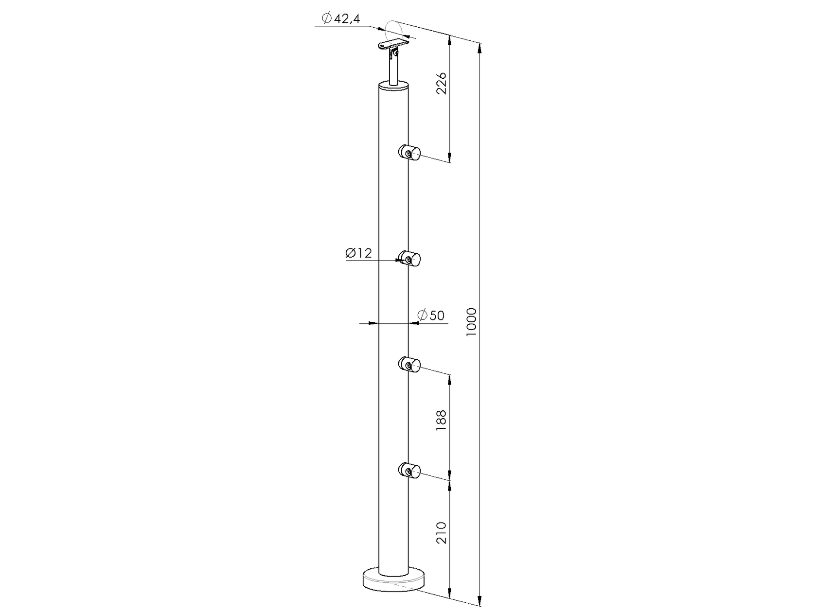 Sloupek BUK (BEECH) D50mm, 4xd12mm, v=90cm, VK-Sch
