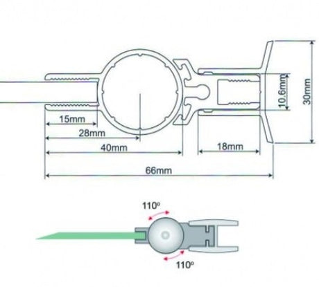 Závěs pro skleněné dveře v liště +/- 110° L2100mm