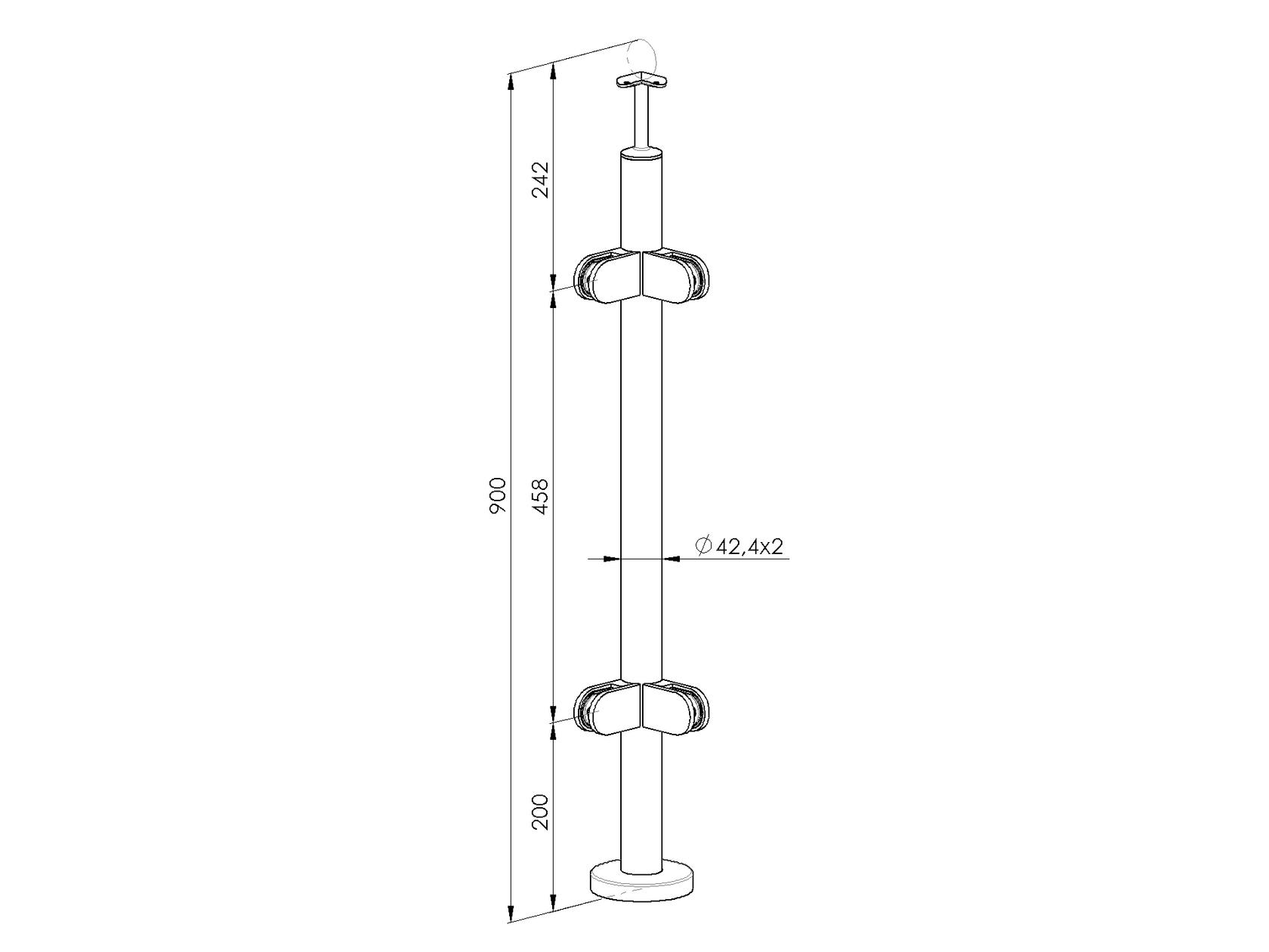 Sloupek VK AISI304, D42,4/4xmodel22/H900mm