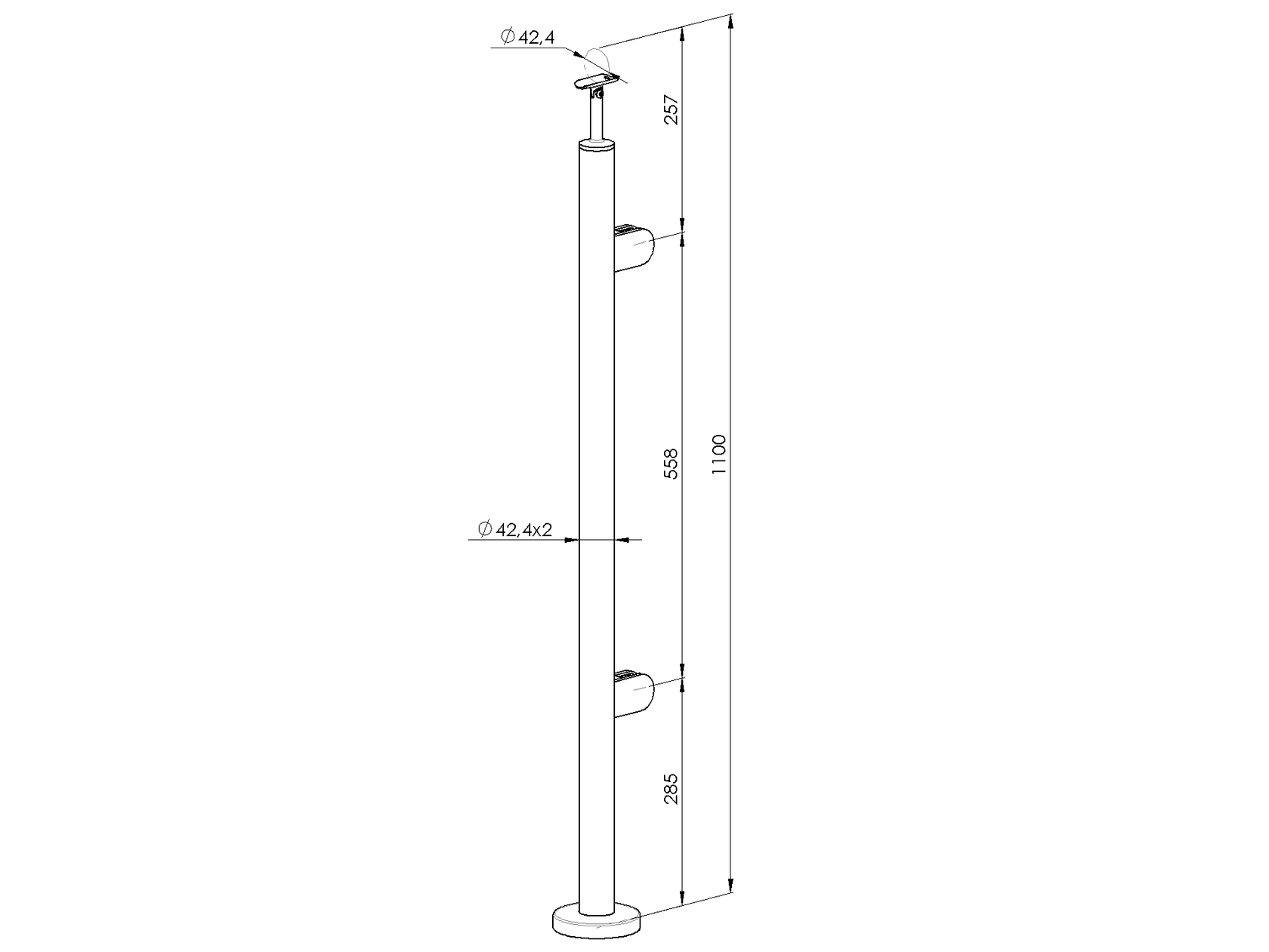 Sloupek nerezový D42,4/2x držák,v=100cm,VK-schod