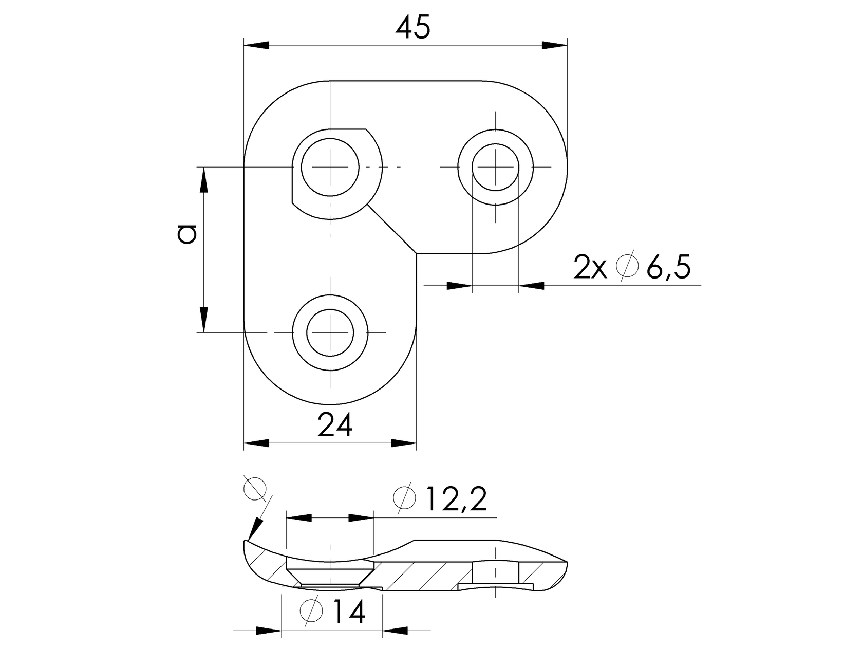Vanička na držák madla AISI316, D48,3mm/90st°