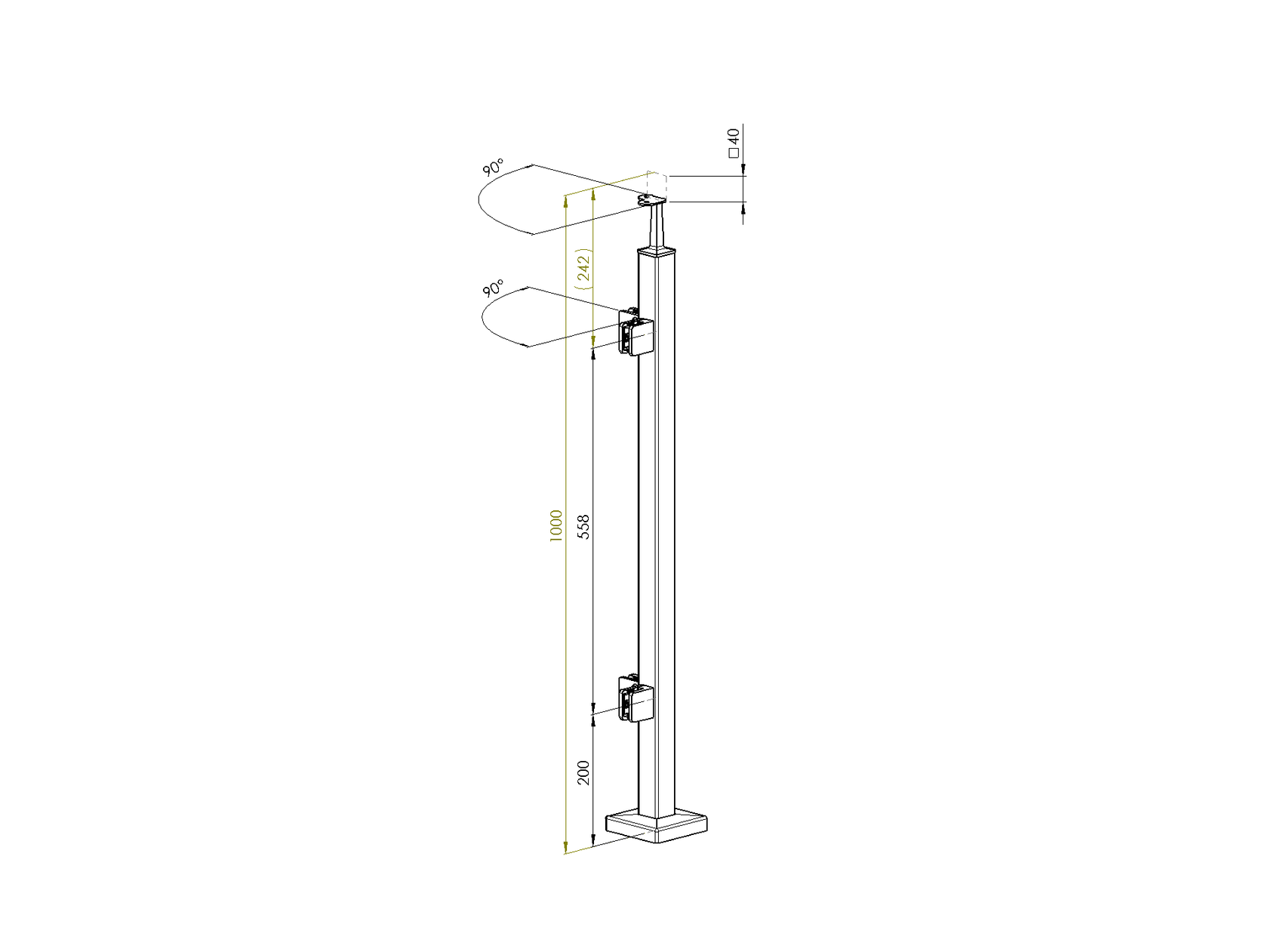 Sloupek AISI304, 40x40x2/4xmodel22/H1000mm