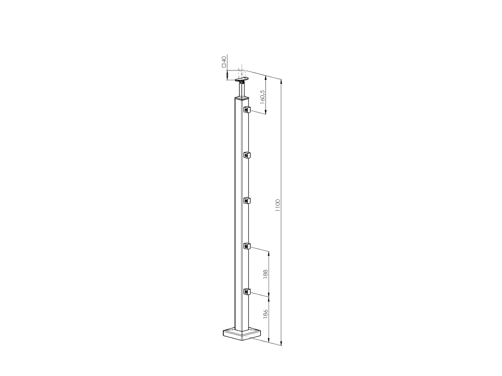 Sloupek antikor JP40x40x2mm, v = 100cm, VK-schod A