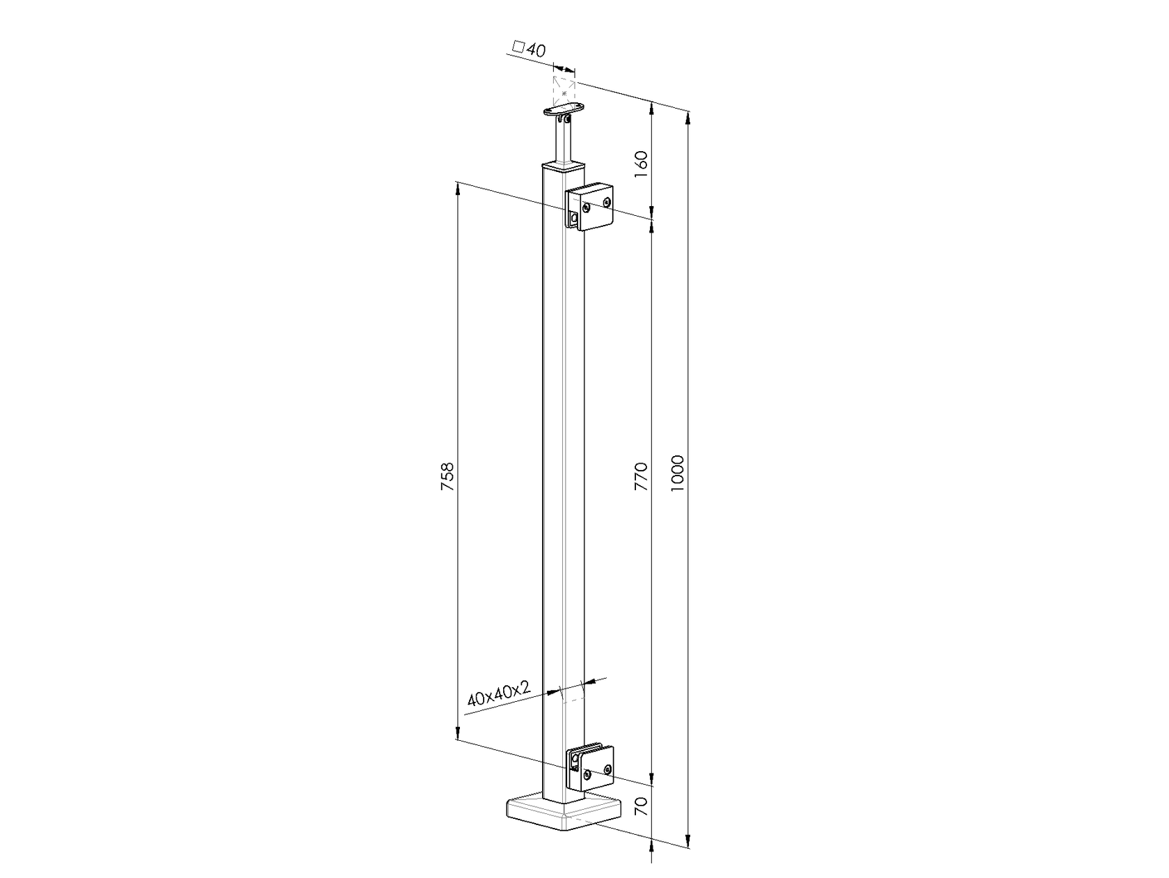 Sloupek nerezový , VK AISI304, 40x40x2/4xmodel22/H