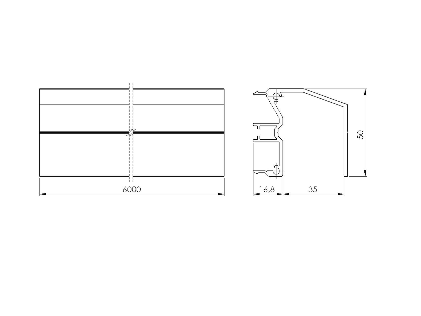 Vodiaci profil horní pro posuvné brány 6000mm R7016