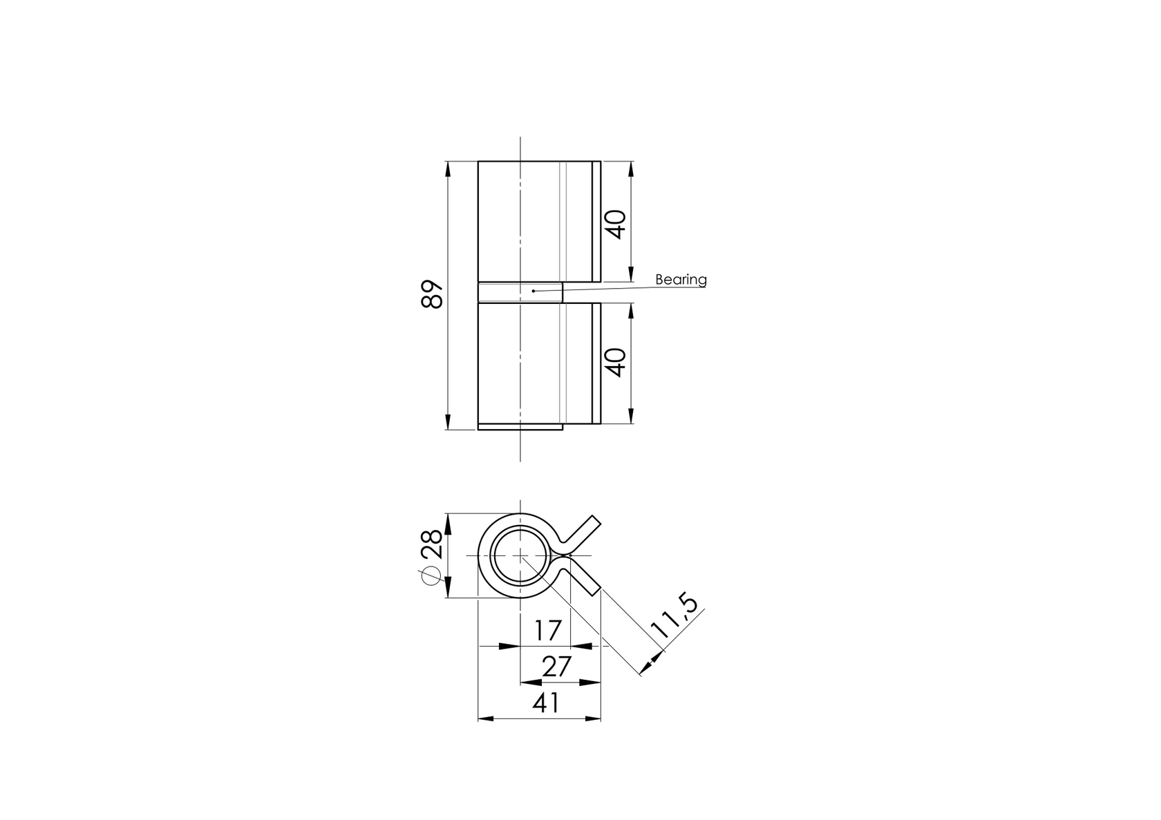 Pant na navaření s ložiskem D28, L90mm