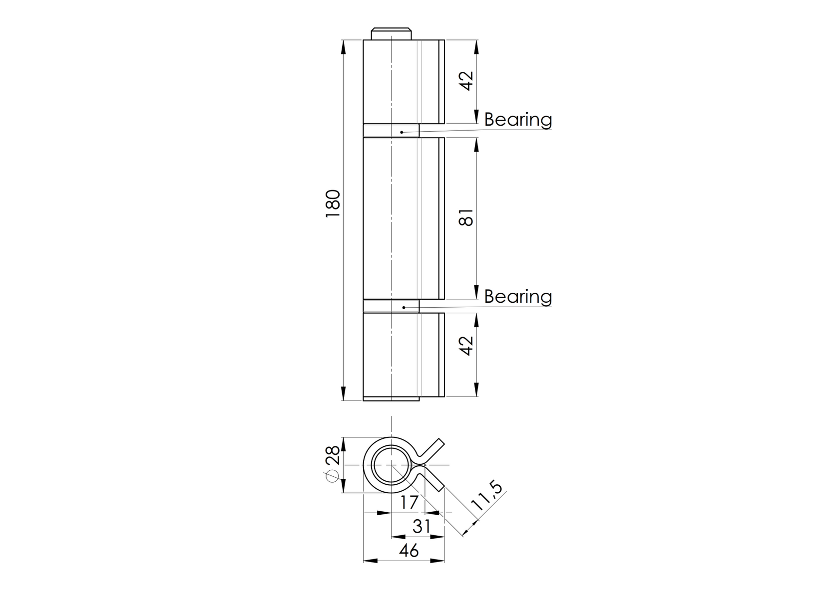 Pant na navaření trojitý s ložiskem D28, L178mm