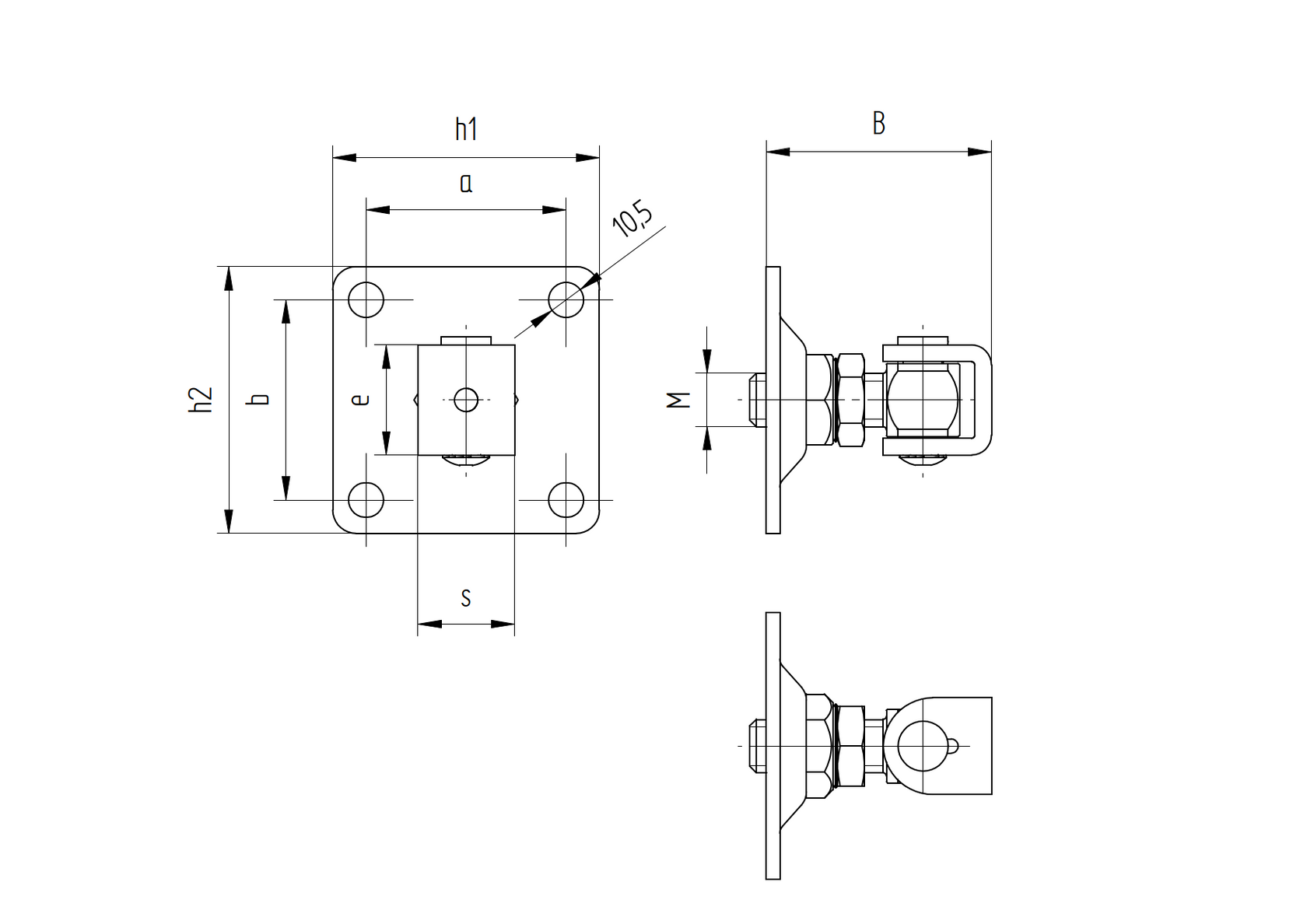 Pant INOX M16, 80x80mm