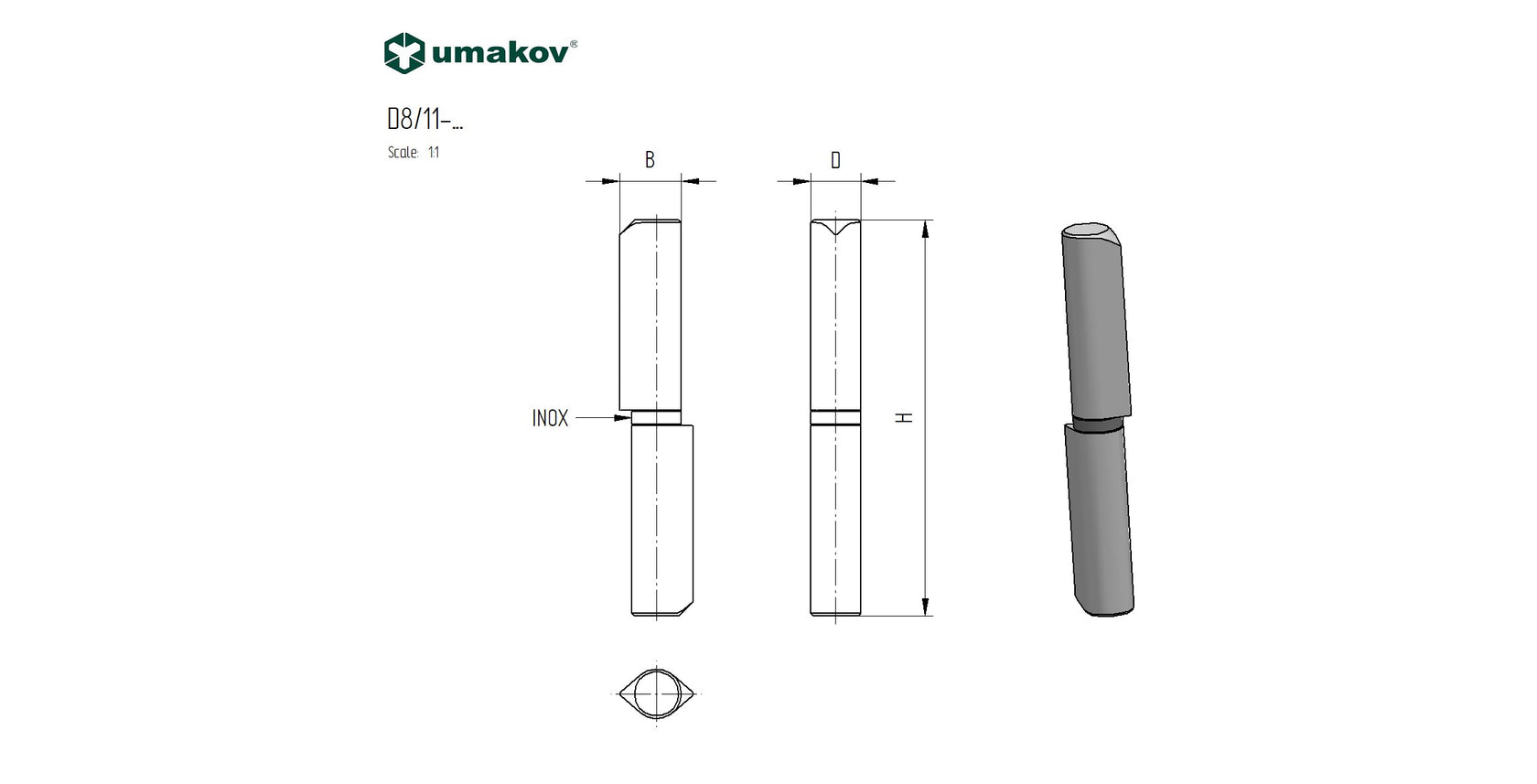 Pant vratový navařovací, INOX D14, L100mm