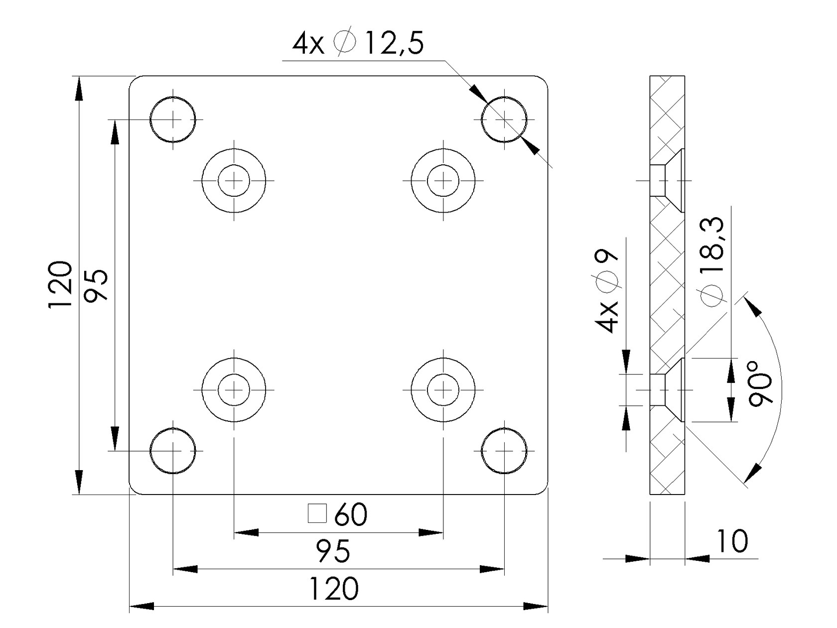 Hliníková kotvící deska pro sloupek 80x80 R7016