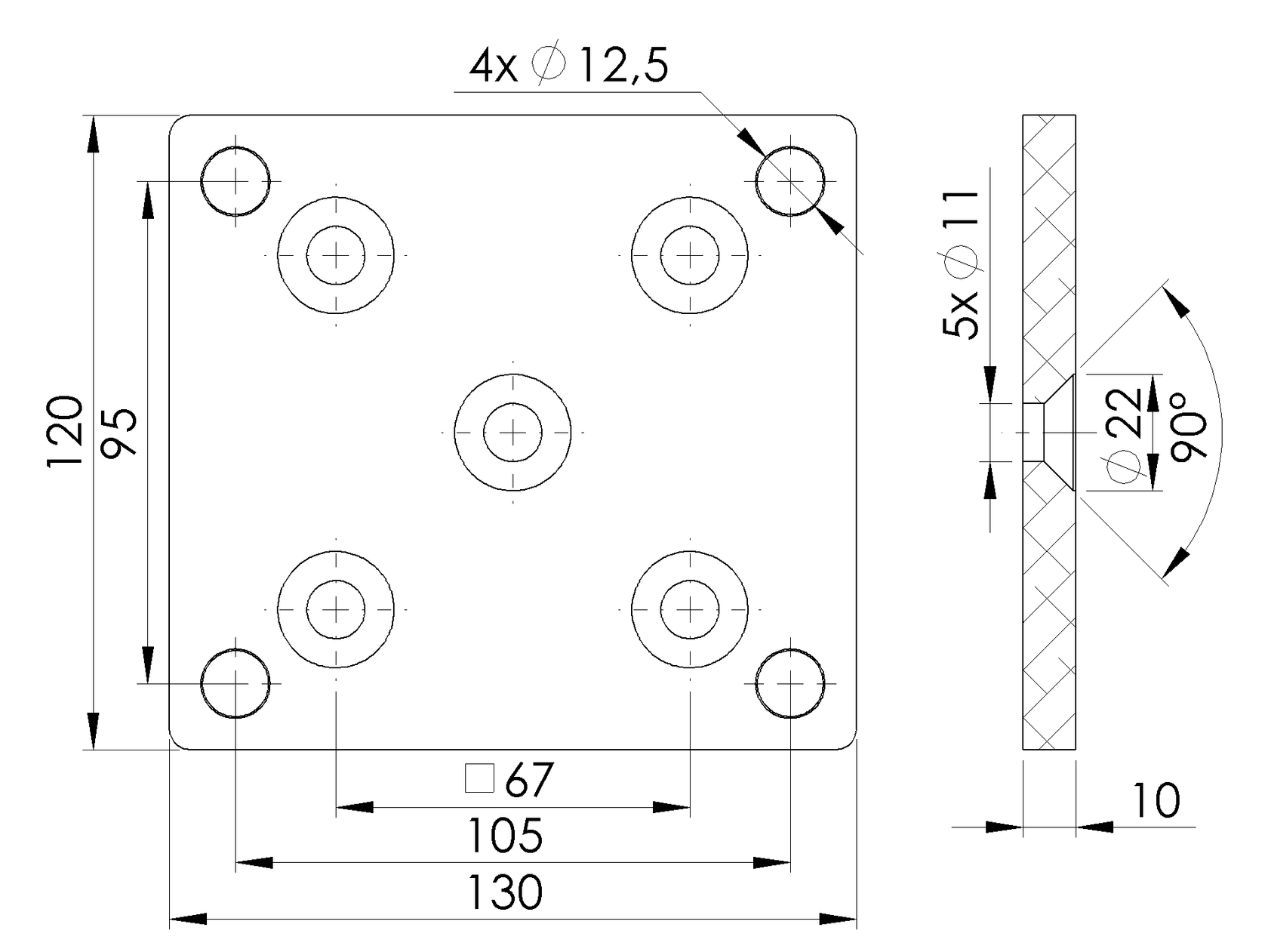 Hliníková kotvící deska pro sloupek 80x80 R7016