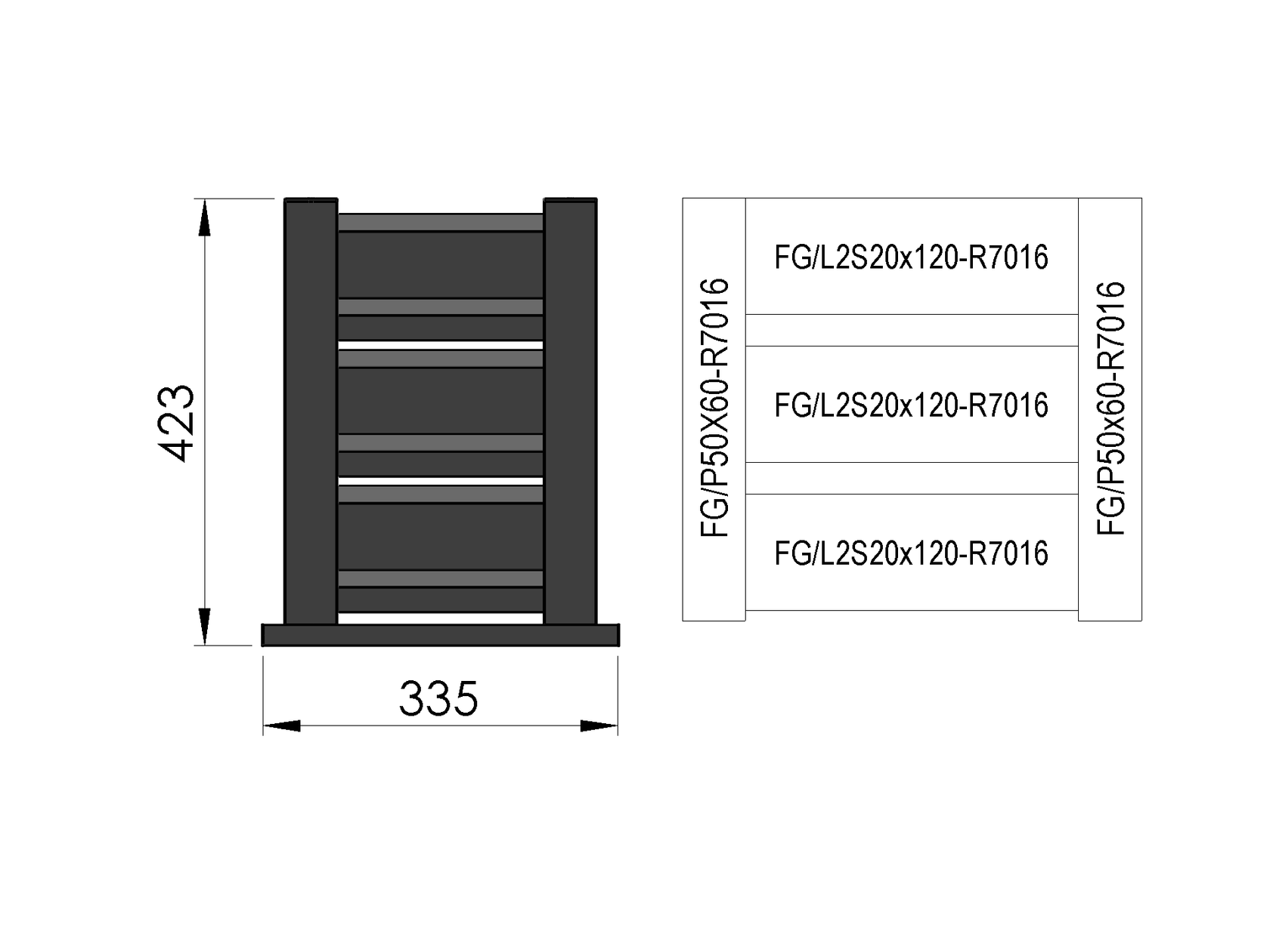 Vzorek plotu 0,3x0,4m volně stojící pro žaluziové lamely FG/L2S20x120