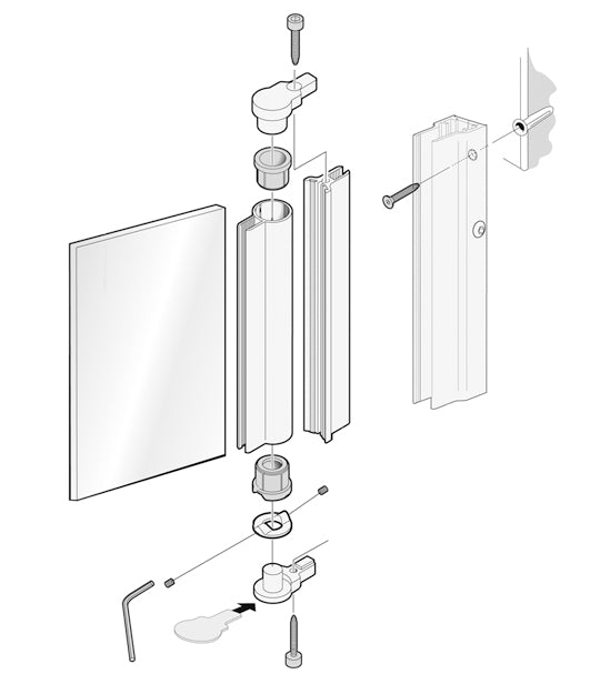 Závěs pro skleněné dveře v liště +/- 110° L2100mm