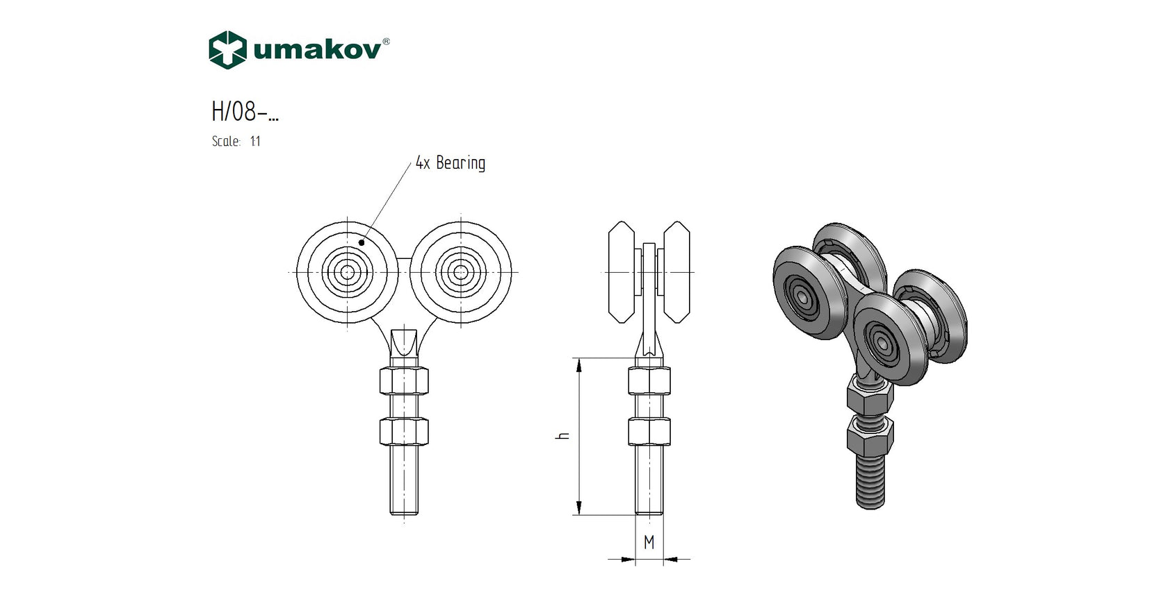 Vozík závěsný čtyřkolový Zn, profile 33x34mm