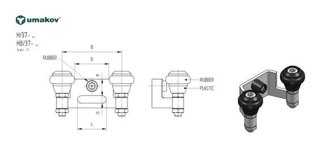 Horní doraz, Inox, b60mm, black rubber