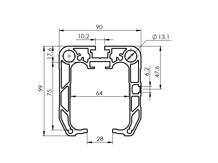 Profil vodící spodní AL, 90x99mm, L7m
