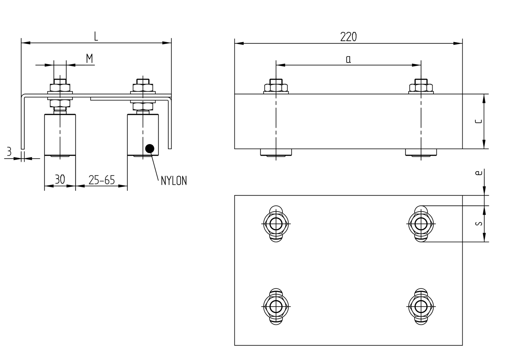 Vedení horní-4 rolky INOX, 135-175x220mm