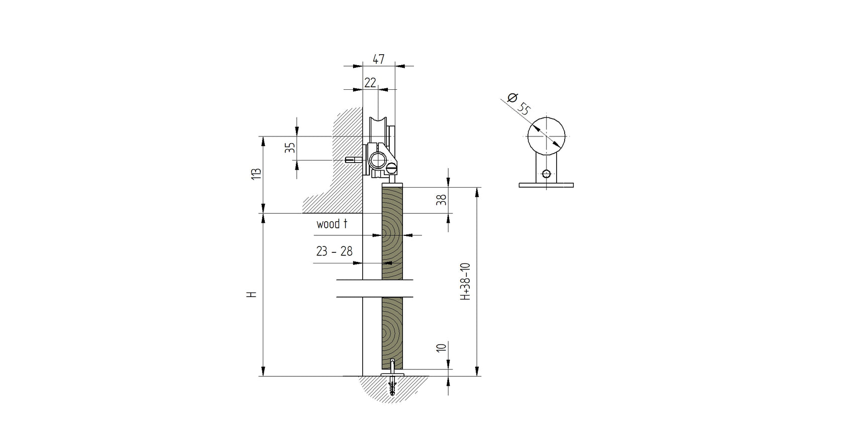Kovaní pro posuvné dřevěné dveře - tyč INOX