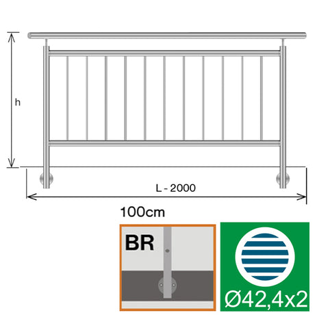 Nerezové zábradlí BR AISI304, D42,4/d12mm/h1000/L2