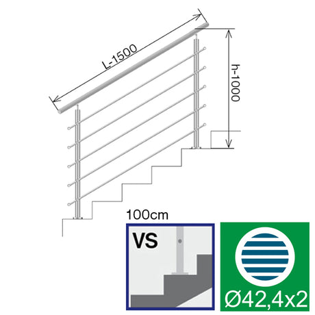 Nerezové zábradlí na schody, 1500x1000mm, VS
