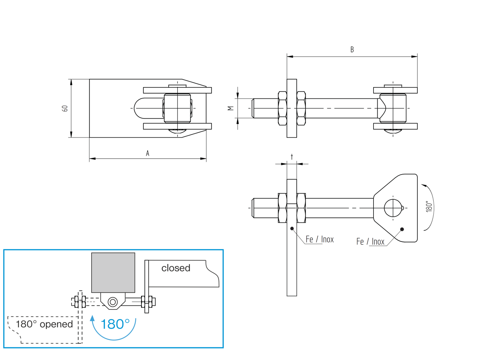 Pant nastavitelný INOX, 180°, M16
