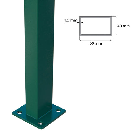 Jeklový sloupek s patkou ZnPVC RAL6005 40x60x1800
