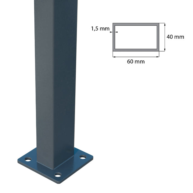Jeklový sloupek s patkou ZnPVC RAL 7016 40x60x1800